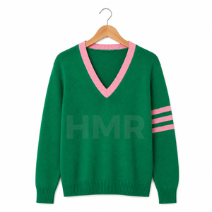 HMR Women Acrylic Sisterhood Eco-Friendly Solid Casual <b>Cardigan</b> <b>Sweater</b> Women's Green Knitted V-Neck with Pink Contrast Trim - Product Image 5
