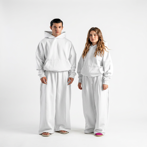 Conjunto Deportivo Unisex con Capucha Negra, Corte Holgado, 100% Algodón, Transpirable, Informal, Otoñal, Color Sólido, con Bolsillos Laterales - Product Image 5