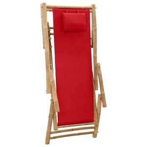 Chaise longue en bambou rouge, toile 100% polyester, design pliable standard pour la plage - Product Image 6
