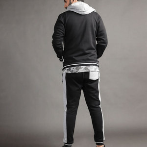 Ensemble de jogging de maternité haut de gamme pour hommes |   Ensemble de survêtement à capuche imprimé camouflage gris chiné noir obsidienne |   100% coton - Product Image 5