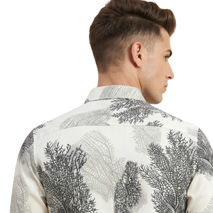 Chemise Homme Imprimé Corail Blanc et Noir à Manches Longues Boutonnée Coupe Slim Décontractée Tendance pour Fêtes, Vacances et Soirées Estivales - Product Image 4