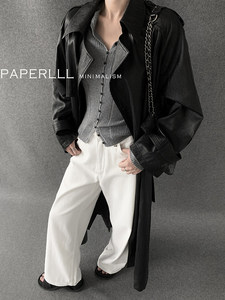 PAPERLLL Long Trench Coat <b>Women</b> Gray Turn-down Collar Single Breasted Windproof Autumn Minimalist Style Loose Fit - Product Image 2