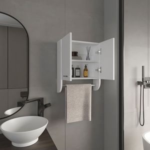Armadietto per medicinali bianco da 20,30 pollici con 2 ripiani e 2 ante, incluso portasciugamani - Product Image 6