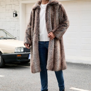 Autumn Winter New Square Collar Faux Fur <b>Long</b> Coat Warm Thickened Overcoat Single <b>Men's</b> <b>Jacket</b> - Product Image 3
