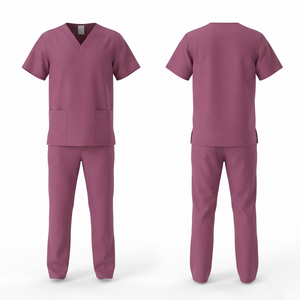 Men <b>Scrub</b> Uniform 65% Polyester 35% Cotton 180 GSM V Neck Two Pocket <b>Scrub</b> <b>Set</b> Mauve Custom Embroidered Logo Workwear <b>Set</b> - Product Image 1