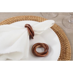 Anneaux de serviette en bois massif entrelacés, faits à la main, décoration de table rustique, ensemble de 4 anneaux de serviette réutilisables pour table à manger, style ferme - Product Image 2