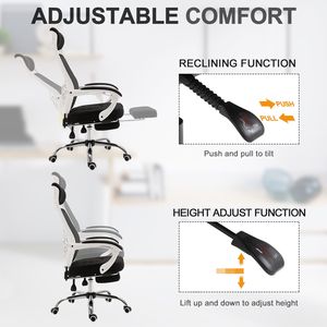 Sedia da ufficio direzionale con poggiapiedi girevole reclinabile e altezza regolabile (Nero/Bianco) - Product Image 4