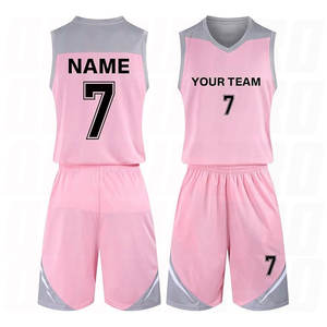 Uniforme de basket-ball surdimensionné personnalisé rose et gris, de bonne qualité, ensemble maillot et short de basket-ball personnalisés - Product Image 1