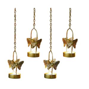 Gold Metal Butterfly Hanging <b>Tealight</b> Candle Holder Set | Decorative Iron <b>Lantern</b> Hanging T-Light Holders for Wedding Event Home - Product Image 1