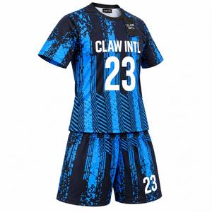Kit de maillot de football en gros bleu noir uni sublimé 100% polyester anti-humidité respirant séchage rapide protection UV - Product Image 2