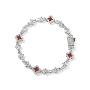 Bracelet tennis en argent 925 pour femme, diamants taille brillant ronds, motif floral, sertissage griffe, bijoux de mariage classiques à prix d'exportation - Product Image 5
