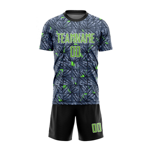 Conjunto de Uniforme de Fútbol Unisex Azul Oscuro y Verde con Estampado Geométrico, Jersey con Número 00, Transpirable, Spandex/Poliéster para Adultos - Product Image 1