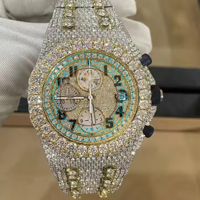 Lüks Erkek Sarı Altın Tonneau Kronograf Saat 45mm Analog Kuvars Safir Kristal Elmas Kaplı Paslanmaz Çelik Kordon