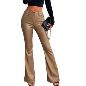 Pantalones de Cuero de Cintura Alta para Mujer, Corte Ajustado, Estilo Campana, Elásticos, para Fiestas y Uso Diario - Product Image 2