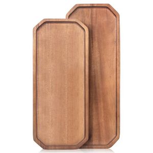 Ensemble de plateaux de service rectangulaires en bois d'acacia de luxe, plateaux octogonaux en bois faits à la main pour la nourriture, le pain, le café, le thé, la décoration d'hôtel - Product Image 1