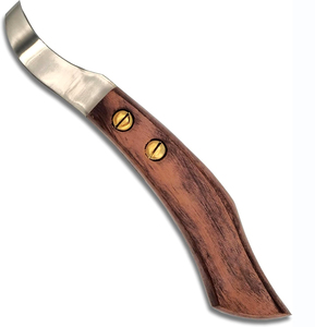 Couteau à ongles double tranchant en acier inoxydable J2 pour soins équin avec manche en bois – Outil polyvalent pour fermeur de chevaux et bovins - Product Image 1