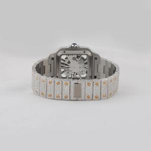 Montre de luxe pour femme en acier inoxydable avec diamants, boîtier carré, mouvement mécanique, analogique, fermoir déployant, 30 mm - Product Image 4
