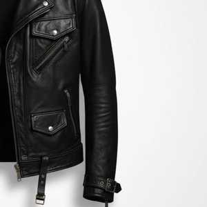 Premium Men's Black Genuine <b>Sheepskin</b> Leather Motorcycle Jacket Slim Fit Biker Punk Streetwear <b>Vintage</b> Real Leather <b>Coat</b> Men - Product Image 2