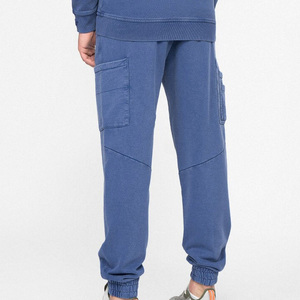 <b>Men's</b> Blue Cotton Straight Mid Waist Vintage Sweatpants with Pockets Casual <b>Joggers</b> Autumn Wear - Product Image 2
