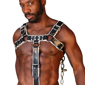 Harnais de poitrine en cuir noir pour homme avec garniture rouge et anneau en O, sangles réglables, équipement de bondage BDSM - Product Image 4