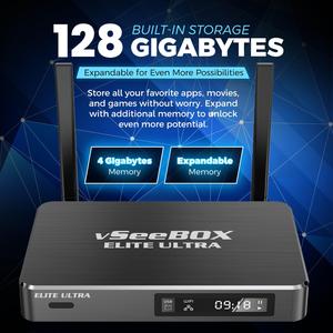 Vseebox Elite Ultra <span class=keywords><strong>Android</strong></span> 12 Set-Top Box 6K Aplicaciones precargadas No se requieren suscripciones Pedidos al por mayor Bienvenido para transmisión de TV