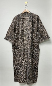 Handmade Cotton Velvet Floral V-neck <b>Kimono</b> Robe Three Quarter Sleeve Knee Length Eco-Friendly Luxury Elegant Summer Breathable - Product Image 2
