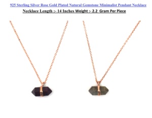 925 <b>Sterling</b> <b>Silver</b> Rose Gold Plated Natural Gemstone Minimalist Link <b>Chain</b> Pendant Necklace Bezel Setting <b>for</b> <b>Women</b>-Gift Party - Product Image 3