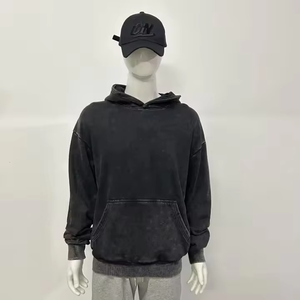 Sudadera con Capucha Negra para Hombre, 100% Algodón, Forro Polar, Resistente al Viento, 220g, Estilo Casual para Otoño, Color Sólido, Corte Holgado - Product Image 2