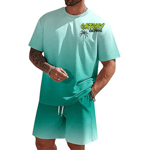 <b>Men</b> Printed Knitted T Shirt Set Summer Casual Short Sleeve Cotton Tees Bulk Wholesale Custom Logo Casual <b>Tops</b> - Product Image 6