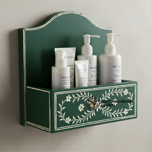 ชั้นวางของติดผนังห้องน้ำสีเขียว ทำด้วยมือ ตกแต่งด้วยไม้ลายดอกไม้ สำหรับจัดเก็บ - Product Image 6