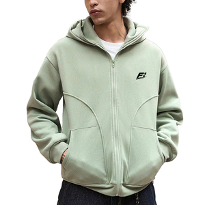 Sweat à capuche oversize avec masque intégré vert clair 100% coton molletonné, impression personnalisée, veste décontractée tricotée avec masque intégré, fabricant en gros - Product Image 4