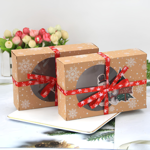 Custom <b>Christmas</b> Kraft <b>Gift</b> <b>Boxes</b> with Window Ribbon for Cookies Candy Bakery Packaging - Product Image 4