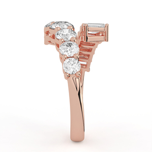 Bague sophistiquée en or blanc asymétrique avec diamants ronds brillants et émeraudes taillées en escalon, bijoux raffinés - Product Image 5