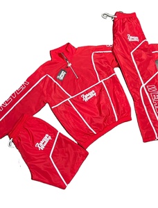 Wholesale Breathable Wind-Proof Lightweight <b>Hooded</b> Streetwear Unisex Tracksuit Red Full Sleeve Half-<b>Zip</b> Adult Summer Loose Fit - Product Image 3