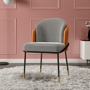 Chaise de salle à manger rembourrée <span class=keywords><strong>orange</strong></span> et gris, style nordique moderne, avec pieds en métal à embouts dorés - Product Image 4