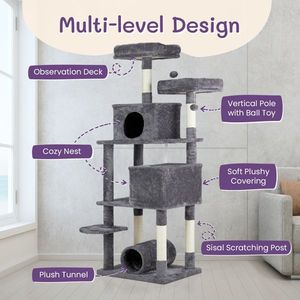 65-Inch Large Multi-Level Cat Tower Indoor Cats Playhouse with Padded Platform Beds Cat Trees & Scratcher Furniture - Product Image 5