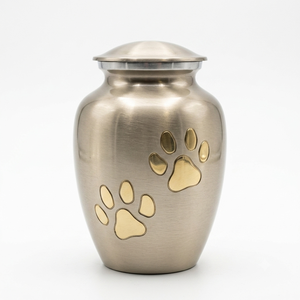 Pewter Silver Brass Pet Cremation <b>Urn</b> Large Gold Paw Prints Memorial Keepsake Ash Holder Funeral <b>Urns</b> for Dogs <b>Cats</b> Wholesale - Product Image 2