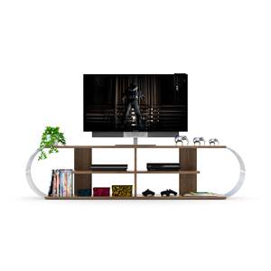 FurnisHome Mid Century Modern 4-Shelf Open Storage <b>Entertainment</b> <b>Centre</b> 68-inch Walnut/Chrome TV Stand - Product Image 5