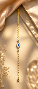 Gold Plated Chain Bracelet Adjustable Chain Link <b>Bangle</b> Blue Center Stone Pearl Accent for Women - Product Image 3