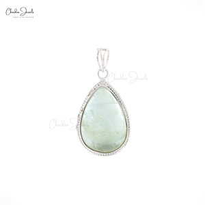 Colgante de cabujón en forma de pera de aguamarina y cuarzo ahumado, piedra de nacimiento de marzo, en plata de ley 925 con engaste de bisel y chapado en rodio, joyería de piedras preciosas - Product Image 3