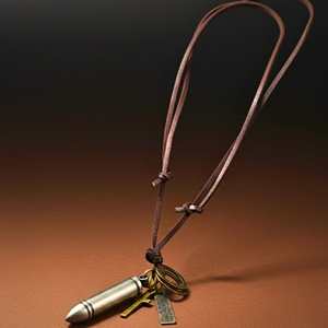 <b>Titanium</b> Steel Silver Bullet Pendant Necklace for Men & Boys with Adjustable Pure Leather Cord - Product Image 4