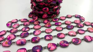 Natural Mohave Pink Calcite Purple <b>Copper</b> Turquoise 12-15mm Bezel <b>chain</b> - Product Image 5