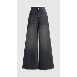 Jean en denim taille basse à jambe large pour femme, décontracté, longueur intégrale, délavé clair, écologique, couleur unie, coupe ample, style hiver - Product Image 5