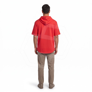 <b>Men's</b> Winter <b>Short</b> <b>Sleeve</b> <b>Hoodie</b> Custom Curved Hem Solid Red Hooded Streetwear Gym Pullover OEM Service Eco-Friendly Breathable - Product Image 5