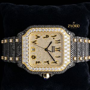 Reloj de Lujo para Hombre con Esfera Cuadrada de Dos Tonos y Cristales, Reloj de Pulsera de Cuarzo de Acero Inoxidable con Incrustaciones de Circonitas - Product Image 5