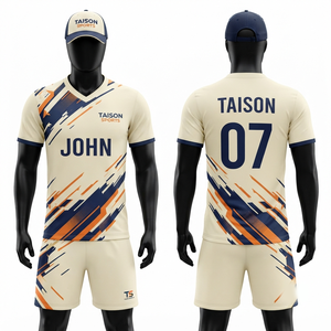 150 GSM Breathable Polyester <b>Table</b> <b>Tennis</b> Uniform Cream Navy Orange Graphic Custom Logo Team Kit - Product Image 1