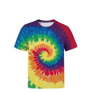 Heavyweight 100% Cotton <b>Knitted</b> <b>Tie</b>-Dye Graphic T-Shirt 180gsm Soft Gradient Color Unisex Streetwear Custom Printed Men - Product Image 1