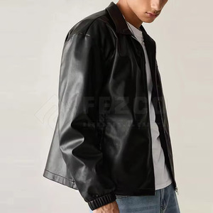 Men's Casual Leather <b>Jacket</b> Stand Collar Front Logo <b>Waterproof</b> Breathable Winter <b>Warm</b> High Quality Customizable Leather <b>Jacket</b> - Product Image 3