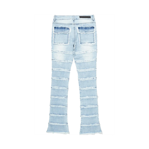 Pantalon en jean de coton pour homme de haute qualité, style streetwear, coupe droite, effet usé, déchiré, effet empilé, vente en gros - Product Image 3