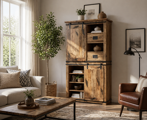 Modern Mango <b>Wood</b> Kitchen Cabinets 2 Sliding Door 2 Shelf Storage Cabinet Industrial Dining Room Furniture Living Room Furniture - Product Image 1